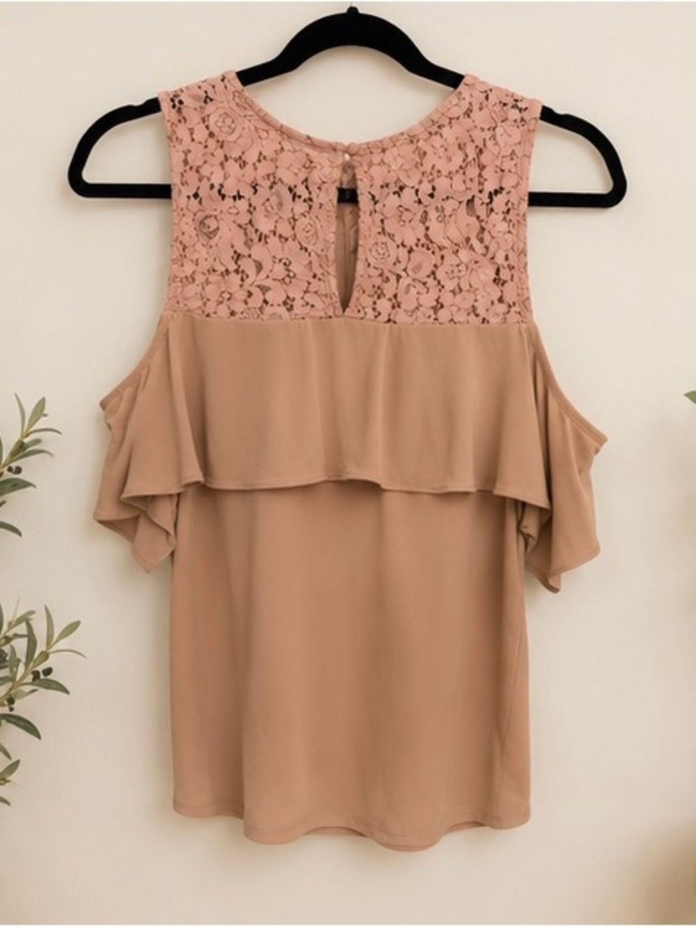 Express Blush Lace Yoke Cold-Shoulder Ruffle Camisole